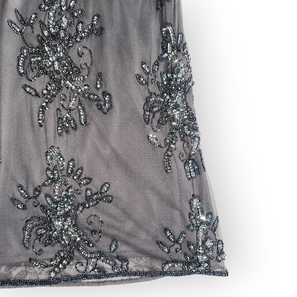 Dusty Violet Pisarro Nights Dress Gray Beaded Mesh 3/4 Sleeve Embellished Size 4 - Picture 8 of 15